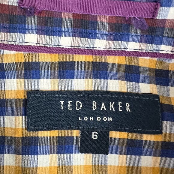 Ted Baker Blue & White Gingham Plaid Dress Shirt - Picture 4 of 13